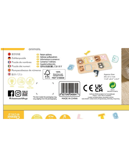 CLASSIC WORLD Drewniane Puzzle Numeryczne Cyferki Montessori 11 el.