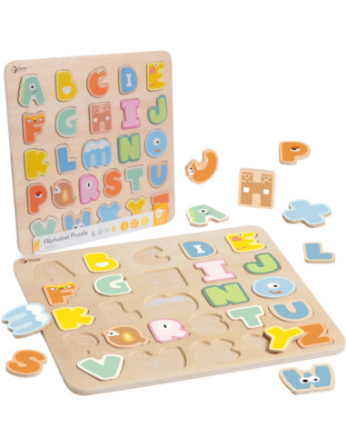 CLASSIC WORLD Drewniane Puzzle Montessori Układanka Nauka Alfabetu Liter Słów 27 el.