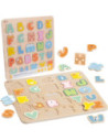 CLASSIC WORLD Drewniane Puzzle Montessori Układanka Nauka Alfabetu Liter Słów 27 el.