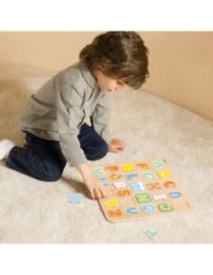 CLASSIC WORLD Drewniane Puzzle Montessori Układanka Nauka Alfabetu Liter Słów 27 el. 2