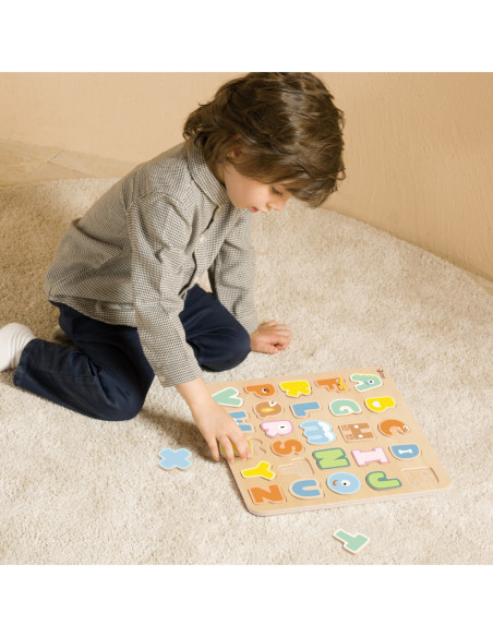 CLASSIC WORLD Drewniane Puzzle Montessori Układanka Nauka Alfabetu Liter Słów 27 el.