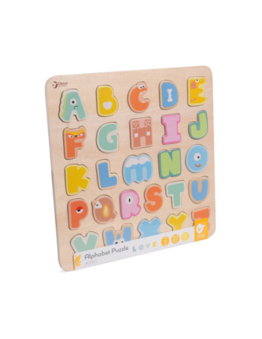 CLASSIC WORLD Drewniane Puzzle Montessori Układanka Nauka Alfabetu Liter Słów 27 el.