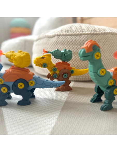 WOOPIE Zestaw Dinozaury do Skręcania 3 szt. Zestaw Konstrukcyjny w Pudełku + Wiertarka i Śrubokręt
