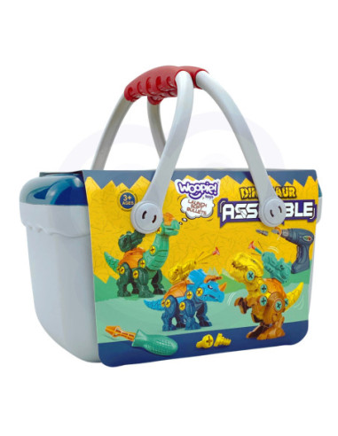 WOOPIE Zestaw Dinozaury do Skręcania 3 szt. Zestaw Konstrukcyjny w Pudełku + Wiertarka i Śrubokręt