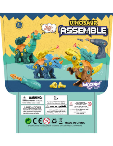 WOOPIE Zestaw Dinozaury do Skręcania 3 szt. Zestaw Konstrukcyjny w Pudełku + Wiertarka i Śrubokręt