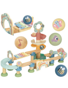 TOOKY TOY Wooden Musical Ball Track 44 Pieces Pastel