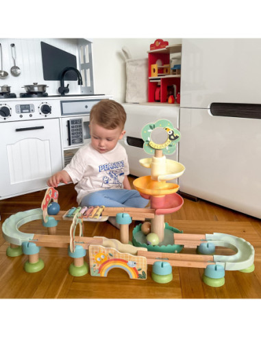 Tooky Toy Drewniany Muzyczny Tor Kulkowy Kulodrom 44 el. Pastelowe