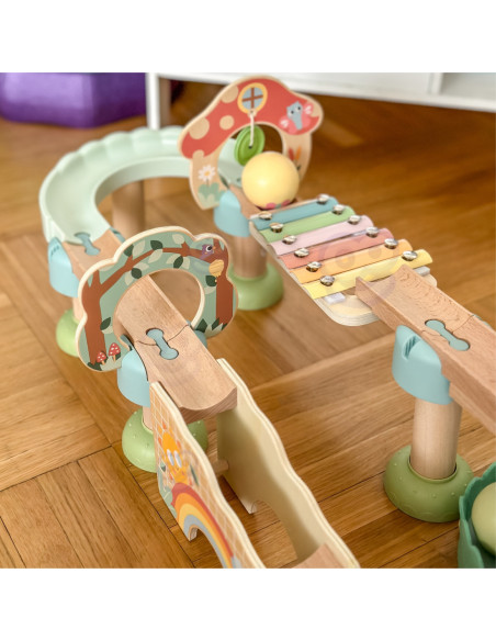Tooky Toy Drewniany Muzyczny Tor Kulkowy Kulodrom 44 el. Pastelowe