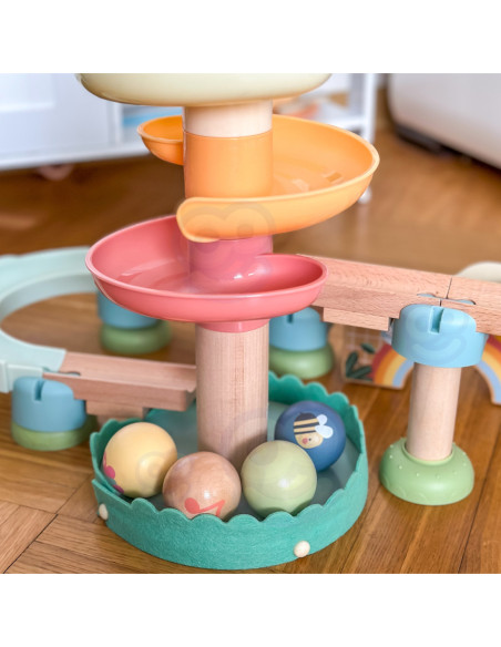 Tooky Toy Drewniany Muzyczny Tor Kulkowy Kulodrom 44 el. Pastelowe