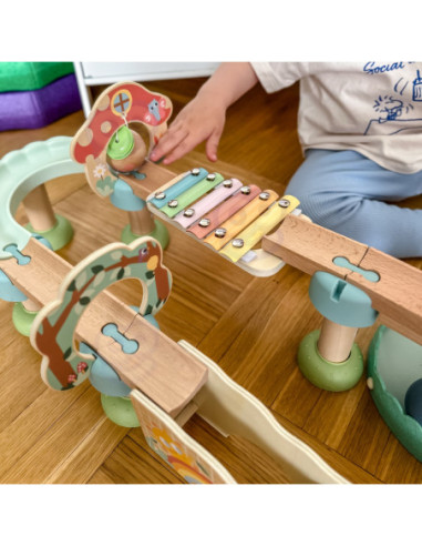 Tooky Toy Drewniany Muzyczny Tor Kulkowy Kulodrom 44 el. Pastelowe