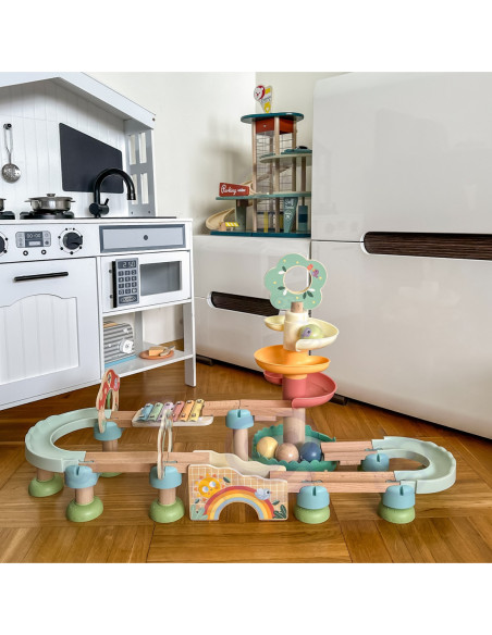 Tooky Toy Drewniany Muzyczny Tor Kulkowy Kulodrom 44 el. Pastelowe