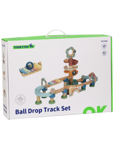 Tooky Toy Drewniany Muzyczny Tor Kulkowy Kulodrom 44 el. Pastelowe