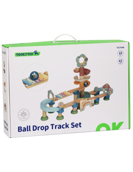 Tooky Toy Drewniany Muzyczny Tor Kulkowy Kulodrom 44 el. Pastelowe