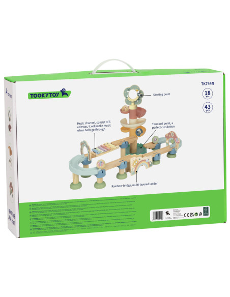 Tooky Toy Drewniany Muzyczny Tor Kulkowy Kulodrom 44 el. Pastelowe