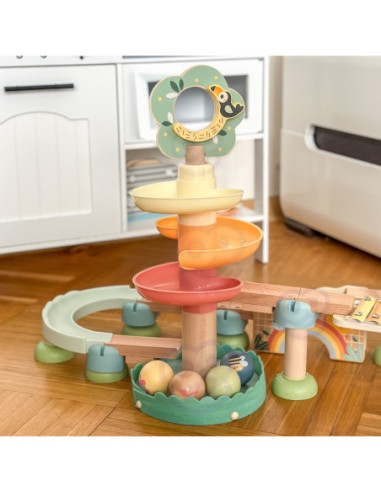 Tooky Toy Drewniany Muzyczny Tor Kulkowy Kulodrom 44 el. Pastelowe