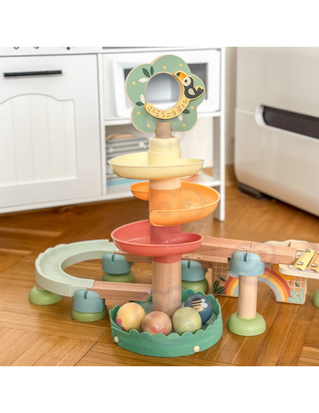 Tooky Toy Drewniany Muzyczny Tor Kulkowy Kulodrom 44 el. Pastelowe