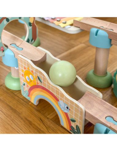 Tooky Toy Drewniany Muzyczny Tor Kulkowy Kulodrom 44 el. Pastelowe