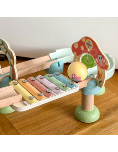 Tooky Toy Drewniany Muzyczny Tor Kulkowy Kulodrom 44 el. Pastelowe