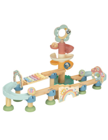 Tooky Toy Drewniany Muzyczny Tor Kulkowy Kulodrom 44 el. Pastelowe