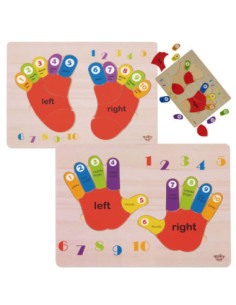 TOOKY TOY Educational Wooden Puzzle Hands and Feet Learning Counting and Colors