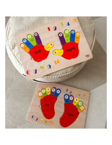TOOKY TOY Edukacyjna Drewniana Układanka Dłonie i Stopy Nauka Liczenia i Kolorów
