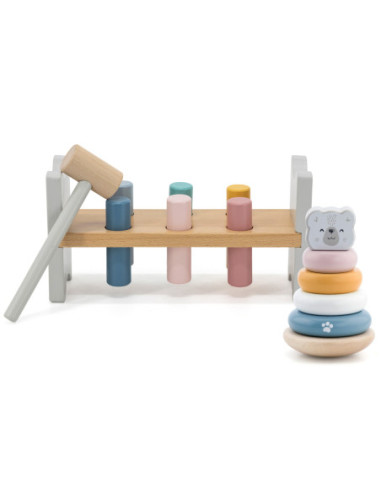 VIGA PolarB Zestaw Drewniana Piramidka + Przebijanka z Młoteczkiem Miś Polarny Montessori