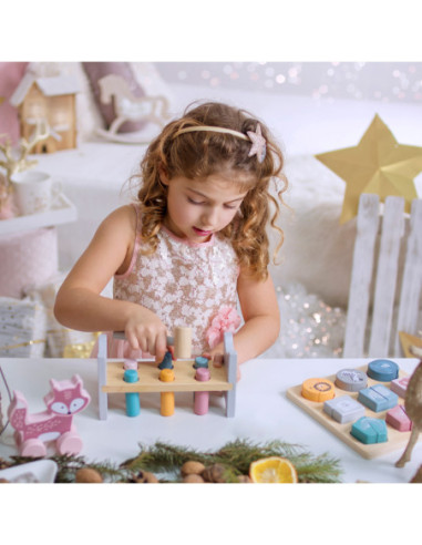 VIGA PolarB Zestaw Drewniana Piramidka + Przebijanka z Młoteczkiem Miś Polarny Montessori