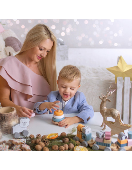 VIGA PolarB Zestaw Drewniana Piramidka + Przebijanka z Młoteczkiem Miś Polarny Montessori