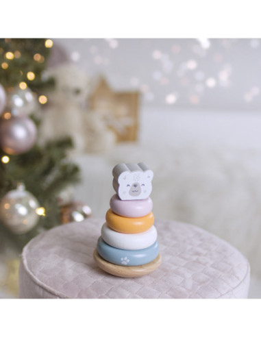 VIGA PolarB Zestaw Drewniana Piramidka + Przebijanka z Młoteczkiem Miś Polarny Montessori