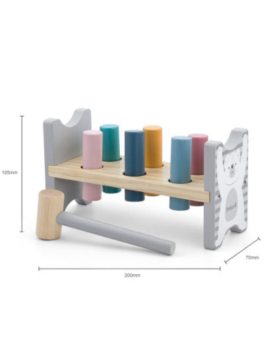 VIGA PolarB Zestaw Drewniana Piramidka + Przebijanka z Młoteczkiem Miś Polarny Montessori