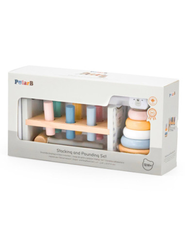 VIGA PolarB Zestaw Drewniana Piramidka + Przebijanka z Młoteczkiem Miś Polarny Montessori