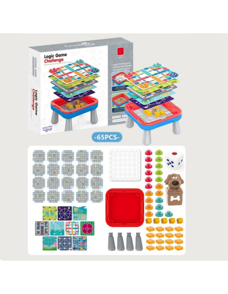WOOPIE Stolik Gier Planszowych Logicznych 65 el. Zestaw 10w1