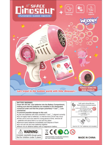 WOOPIE Pistolet do Robienia Baniek Mydlanych Dino Różowy