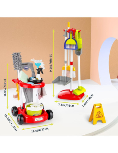 WOOPIE Zestaw do Sprzątania XXL Wózek 3w1 29 el. Czerwony