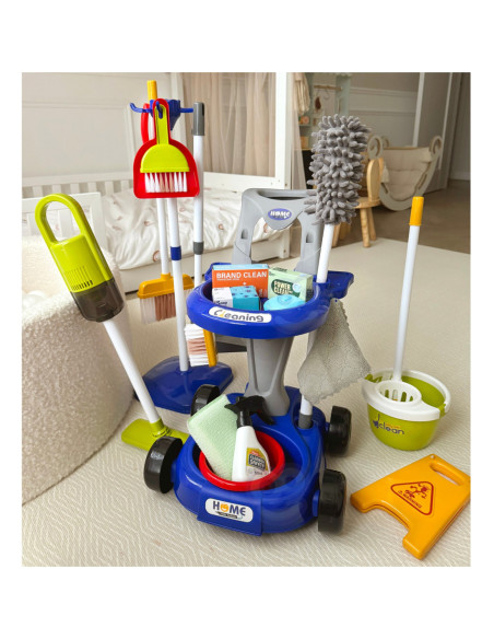 WOOPIE Zestaw do Sprzątania XXL Wózek 3w1 29 el. Niebieski