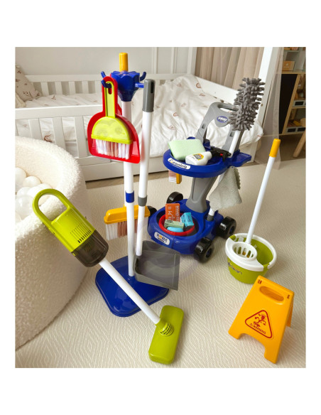 WOOPIE Zestaw do Sprzątania XXL Wózek 3w1 29 el. Niebieski