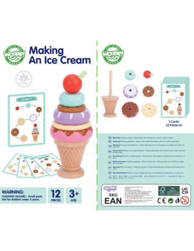 WOOPIE GREEN Lody Drewniane Układanka Cukiernik dla Dzieci 12 el.