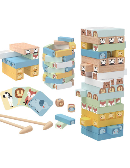 WOOPIE GREEN Gra Zręcznościowa "Chwiejąca Wieża" Zwierzęta 82 el.