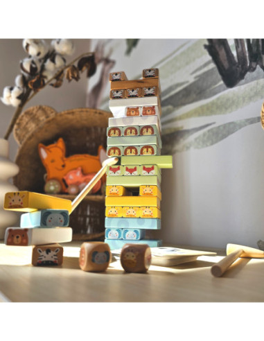 WOOPIE GREEN Gra Zręcznościowa "Chwiejąca Wieża" Zwierzęta 82 el.