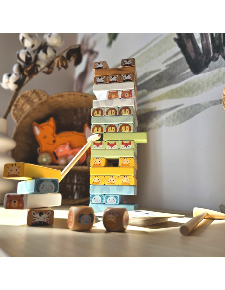 WOOPIE GREEN Gra Zręcznościowa "Chwiejąca Wieża" Zwierzęta 82 el.