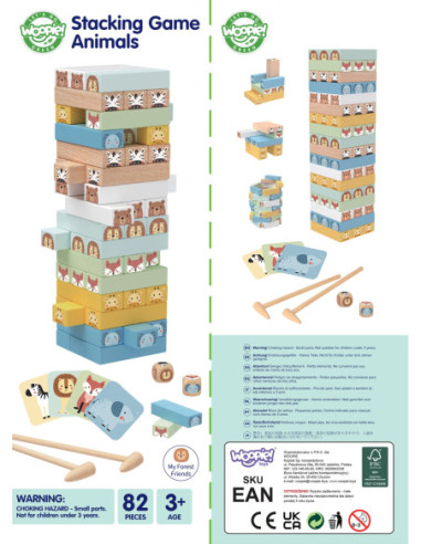 WOOPIE GREEN Gra Zręcznościowa "Chwiejąca Wieża" Zwierzęta 82 el.