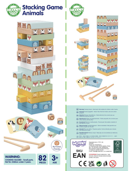 WOOPIE GREEN Gra Zręcznościowa "Chwiejąca Wieża" Zwierzęta 82 el.