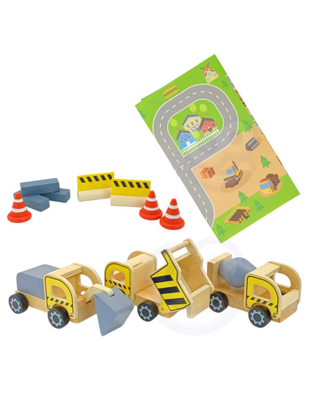 WOOPIE GREEN Drewniany Plac Budowy 5w1 Ruchomy Dźwig XXL Pojazdy Budowlane 13 el.