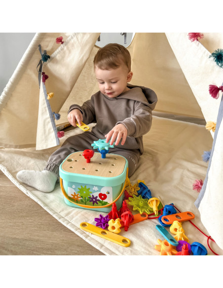 WOOPIE GREEN Układanka Montessori Kołki w Pudełku Stosy Nawlekanka