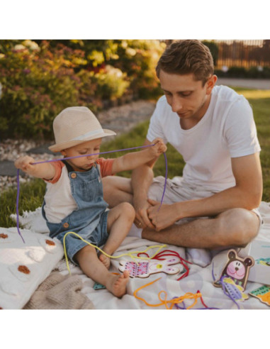 WOOPIE GREEN Edukacyjna Drewniana Sznurowanka Zwierzątka do Nawlekania