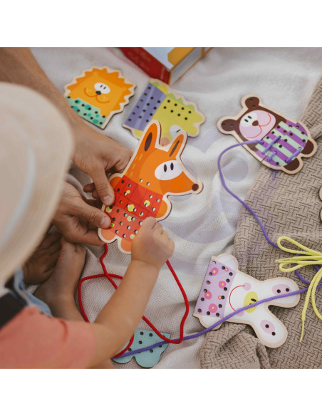 WOOPIE GREEN Edukacyjna Drewniana Sznurowanka Zwierzątka do Nawlekania