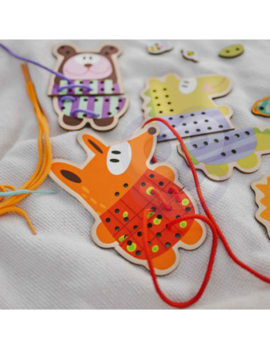 WOOPIE GREEN Edukacyjna Drewniana Sznurowanka Zwierzątka do Nawlekania