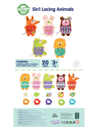WOOPIE GREEN Edukacyjna Drewniana Sznurowanka Zwierzątka do Nawlekania