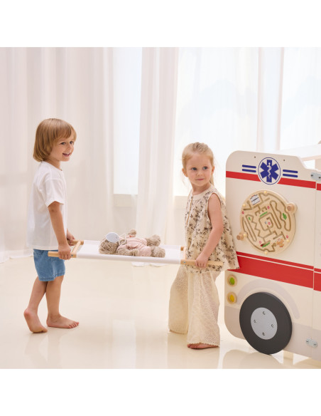 VIGA Duży Drewniany Ambulans Super Karetka Zestaw z Akcesoriami