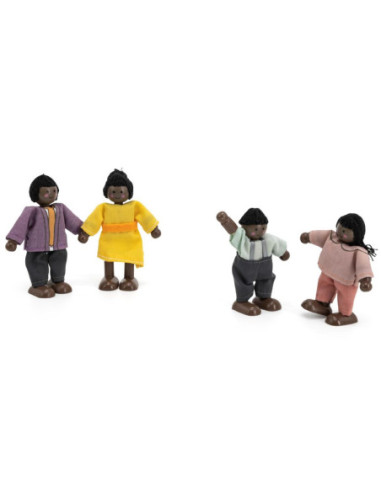 VIGA Zestaw Drewnianych Laleczek Materiałowe Ubranka 4 szt Ciemnoskóre